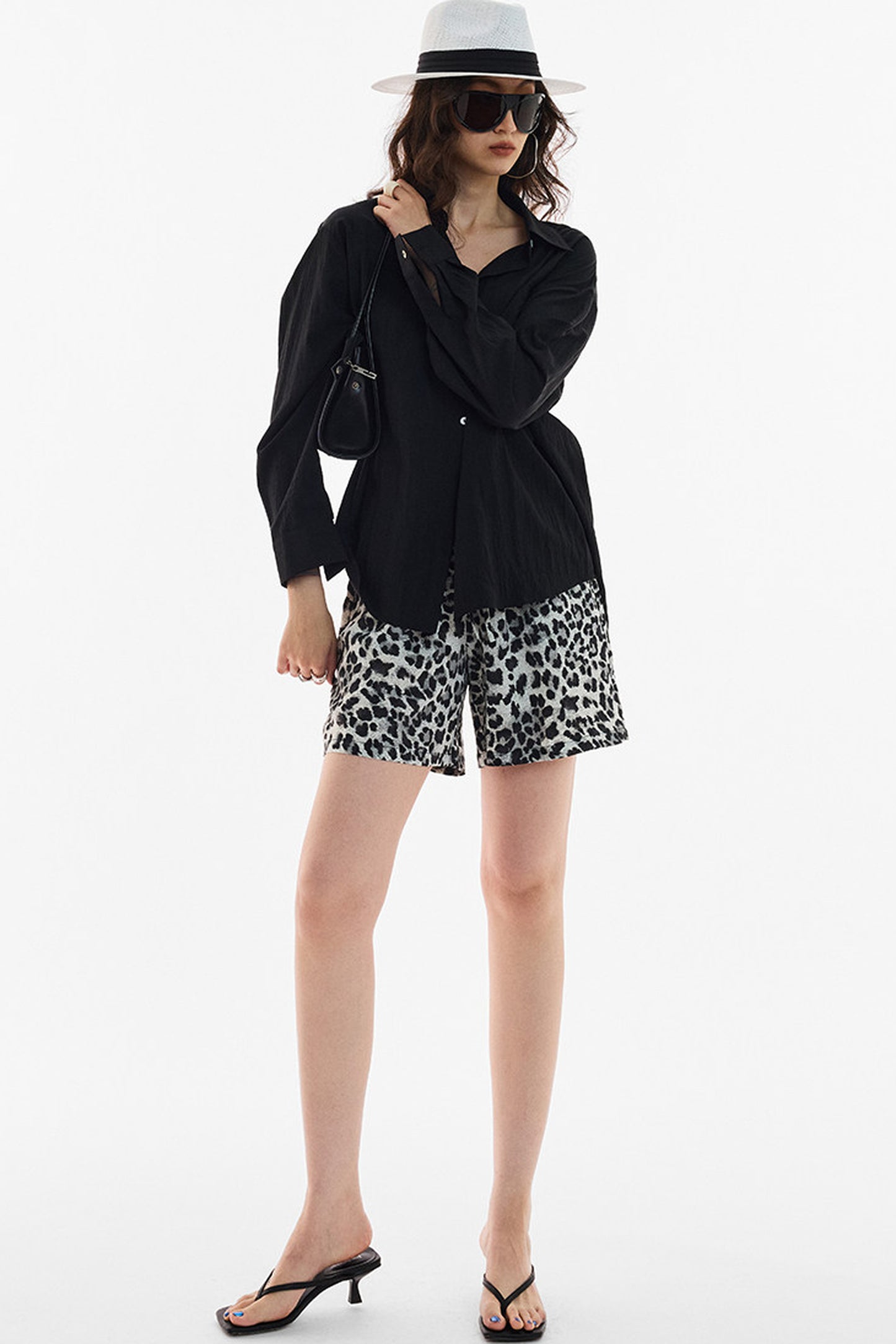 Snow Leopard Satin Wide-Leg Shorts
