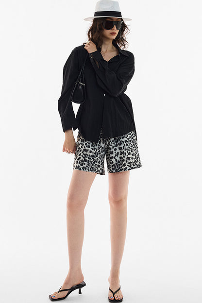 Snow Leopard Satin Wide-Leg Shorts