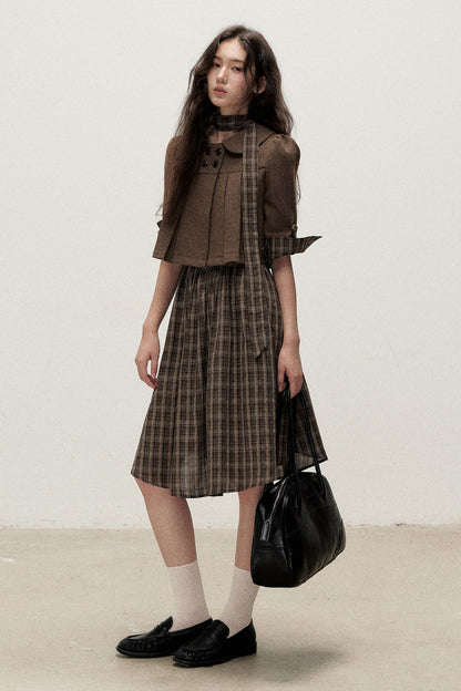 Plaid Diagonal Placket Ribbon Dress