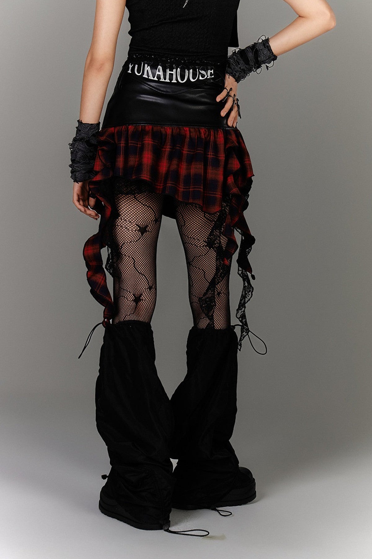 Irregular Hem Ruffle Patchwork Plaid Skirt