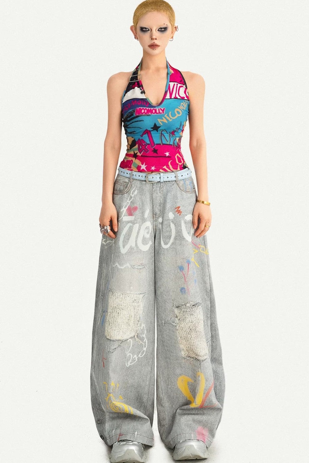Heart Graffiti Ripped Jeans