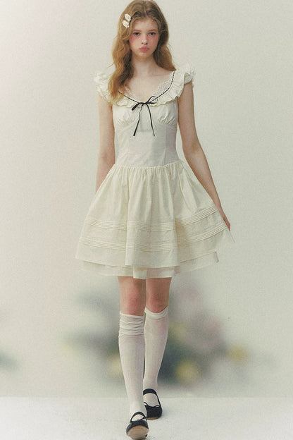 Sunset Patchwork Flutter-Sleeve Dress
