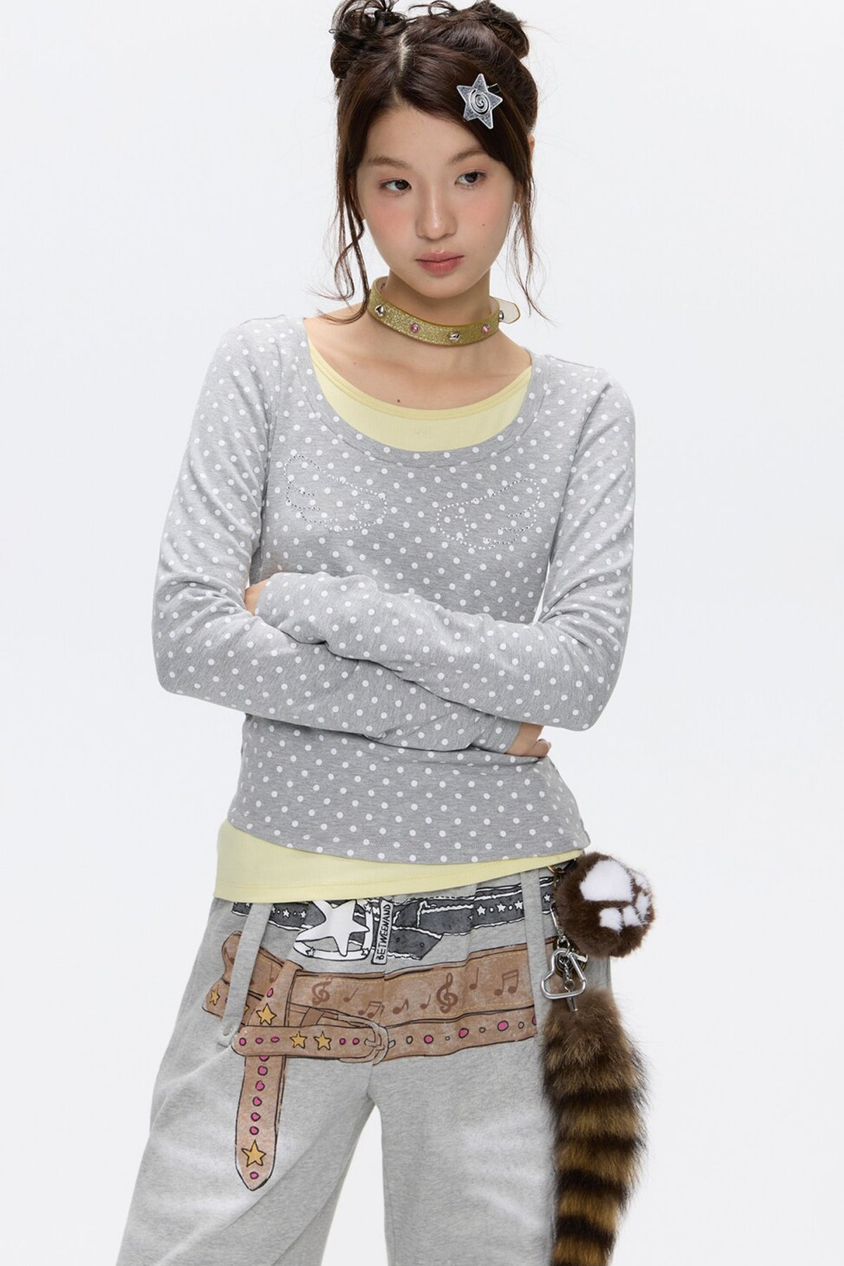 Polka Dot Layered-Look Blouse