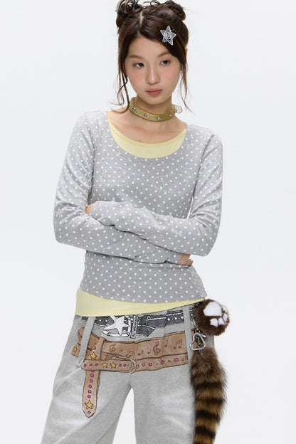 Polka Dot Layered-Look Blouse