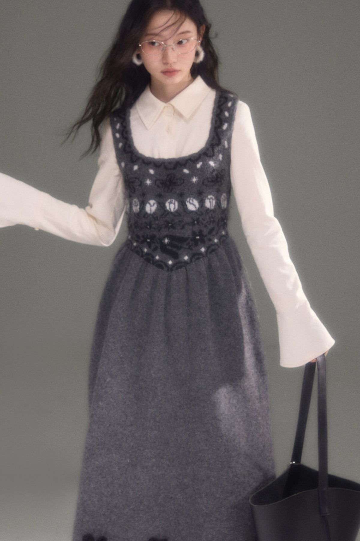 Tulip Bird Fair Isle Jacquard Knit Dress