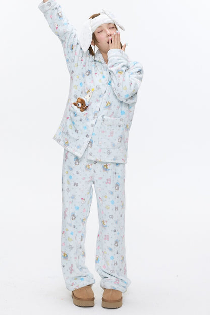 Octopus Print Flannel Pajama Set
