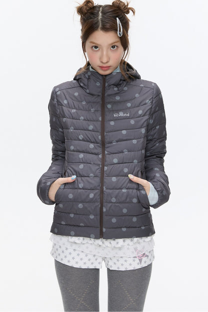 Hooded Ribbed Polka Dot Down Jacket