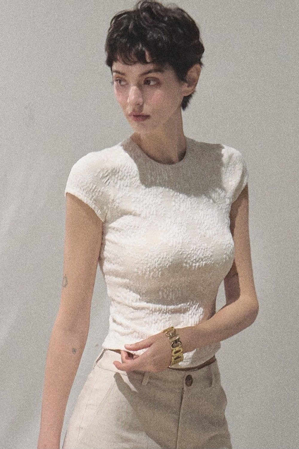 Lace Splice Short Sleeve Top