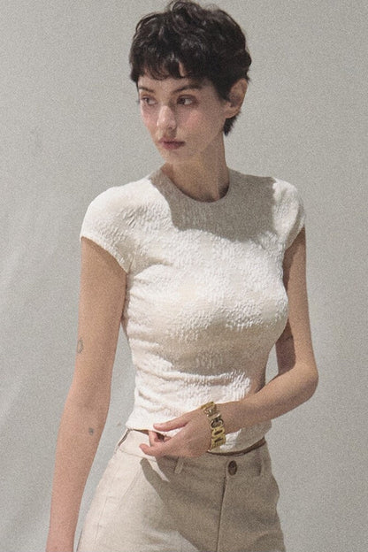 Lace Splice Short Sleeve Top