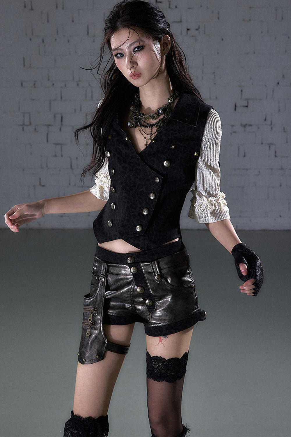 Asymmetrical Detachable Leather Shorts