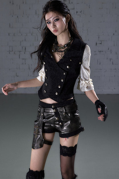 Asymmetrical Detachable Leather Shorts