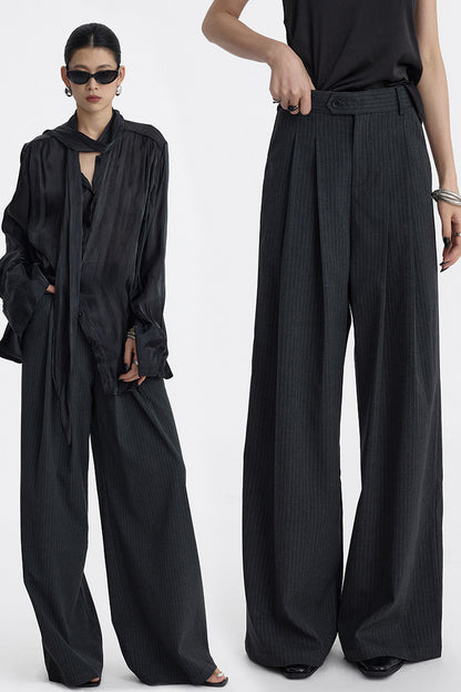 Pleated Pinstripe Wide-Leg Trousers