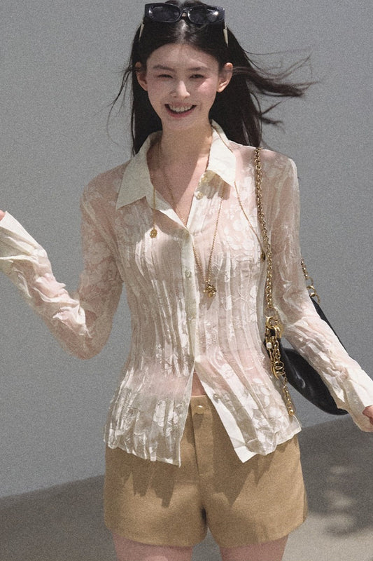 Camicia a maniche lunghe floreale devoré