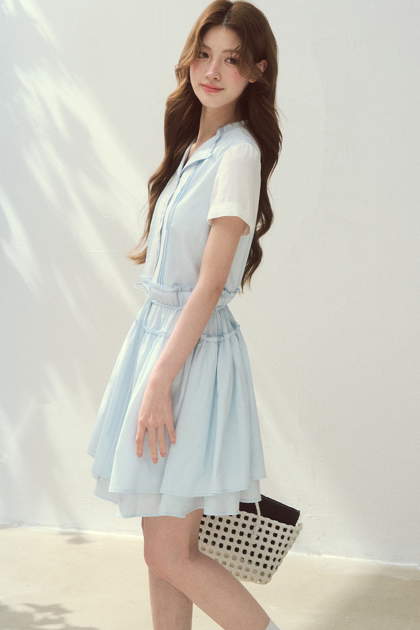 Sea Salt Blue Lyocell Layered Shirt Dress