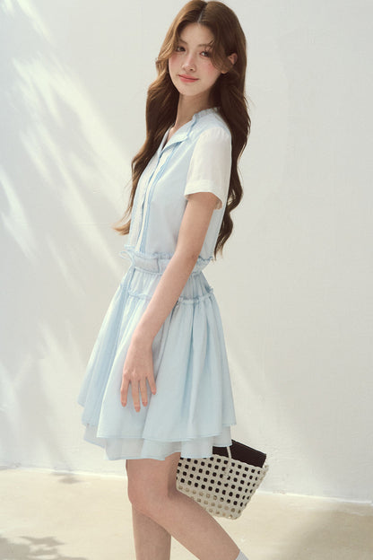 Sea Salt Blue Lyocell Layered Shirt Dress