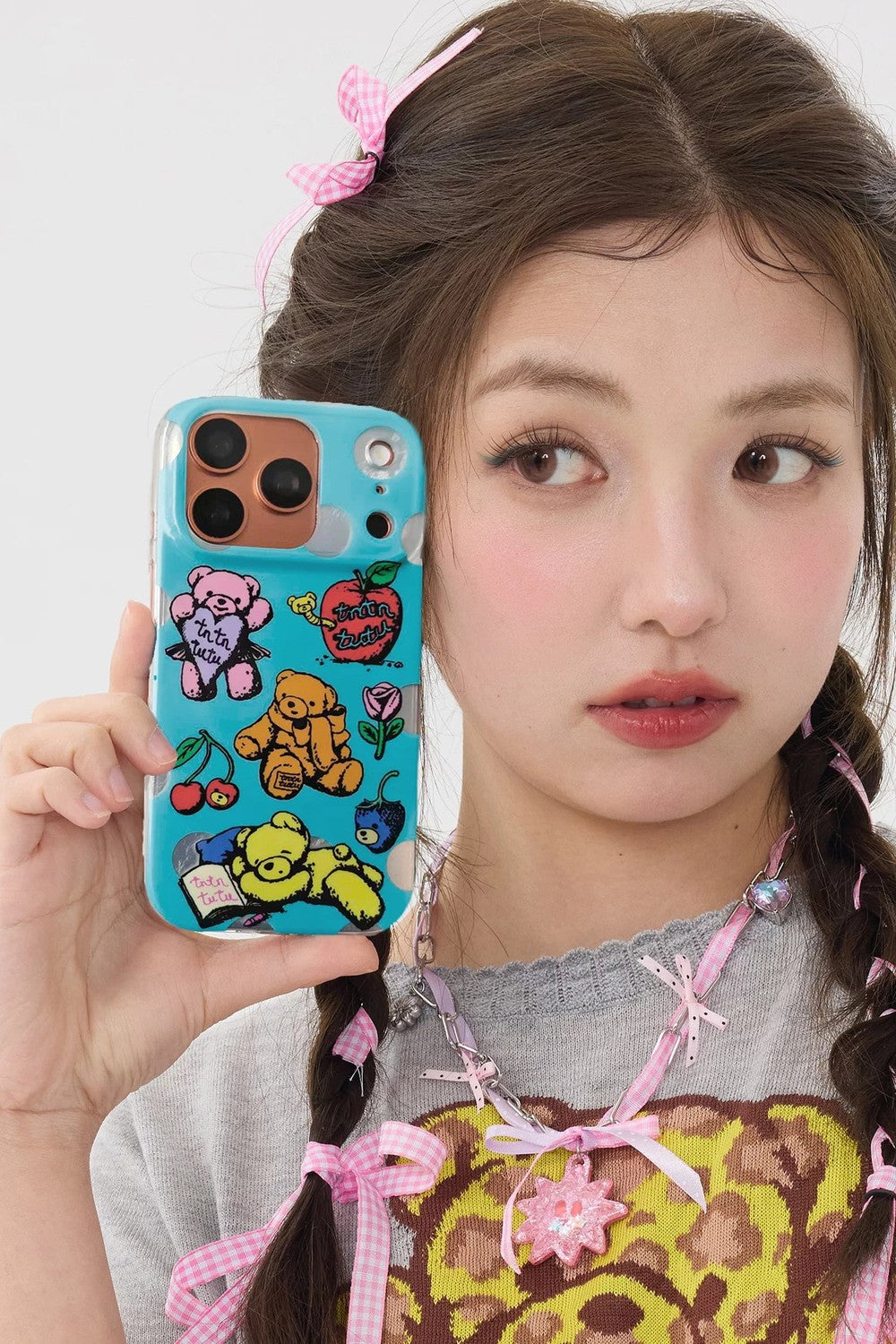 Coque de téléphone à motif ours bleu de dessin animé
