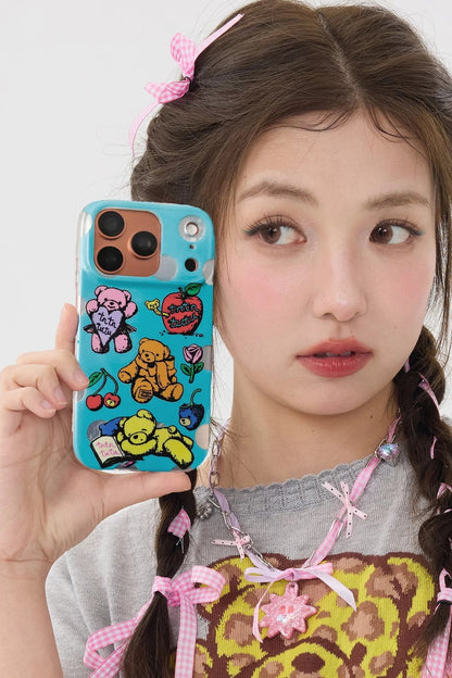Coque de téléphone à motif ours bleu de dessin animé