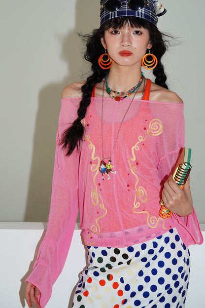 Textured Mesh Embroidery Top