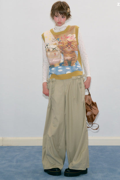Cat Print Knit Vest