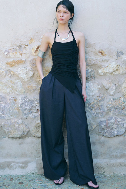 Side Ruched Braided Halter Top