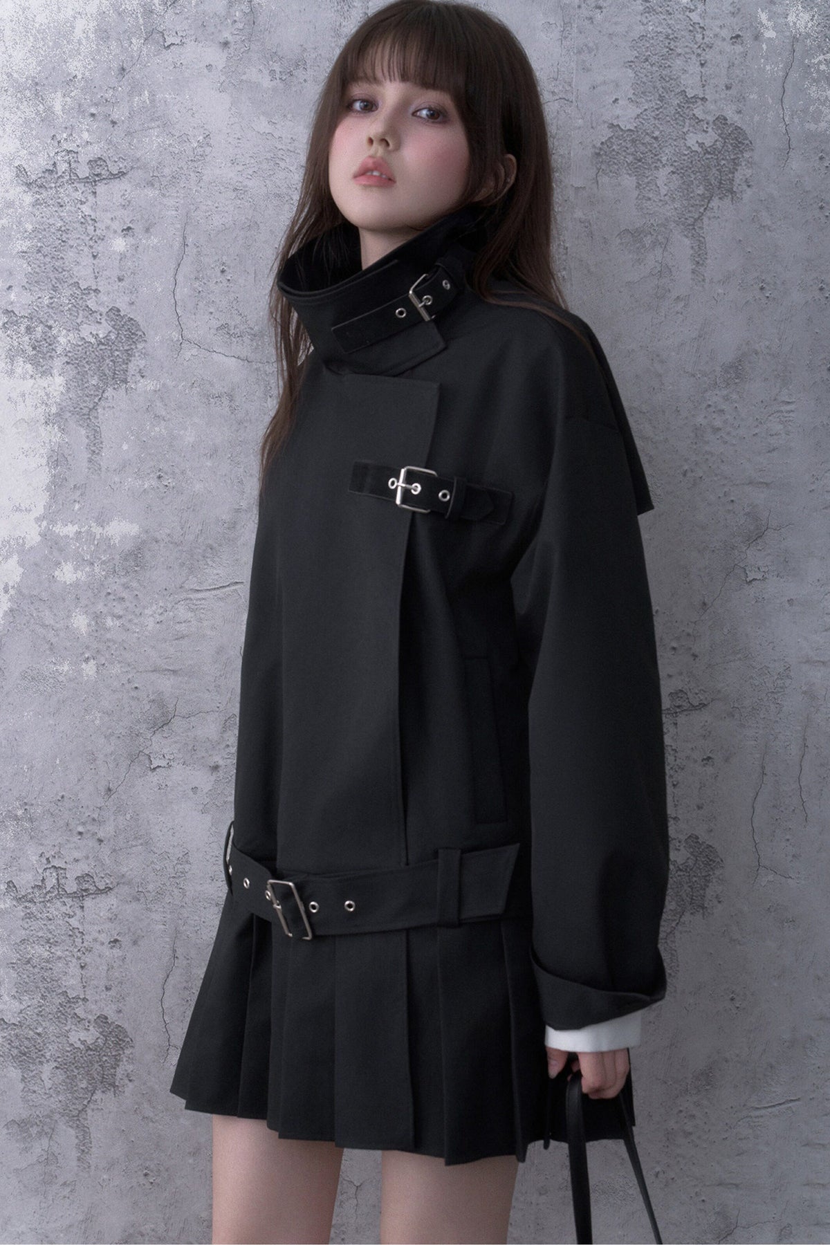 Black Pleated Trench Coat