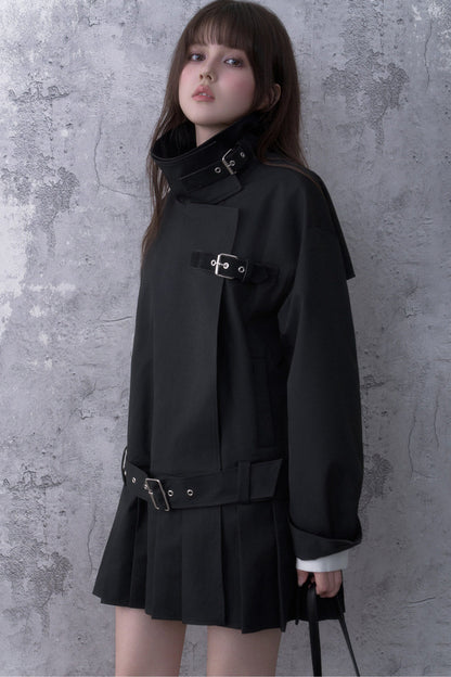 Black Pleated Trench Coat