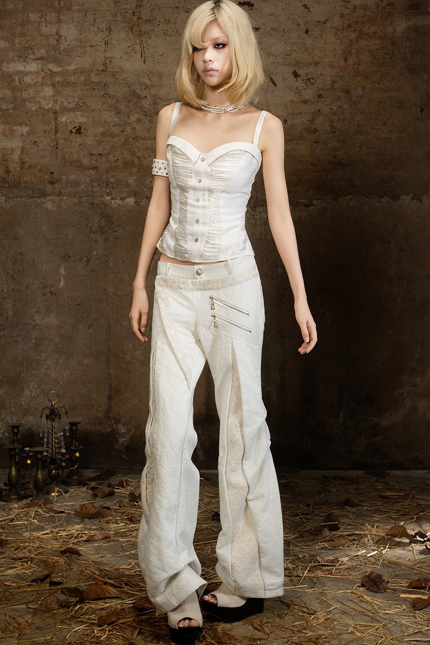 Double Waistband Lace Patchwork Pants