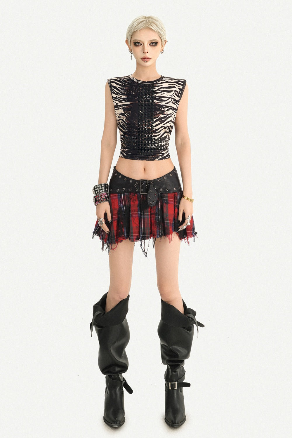 Zebra Print Studded Sleeveless Top