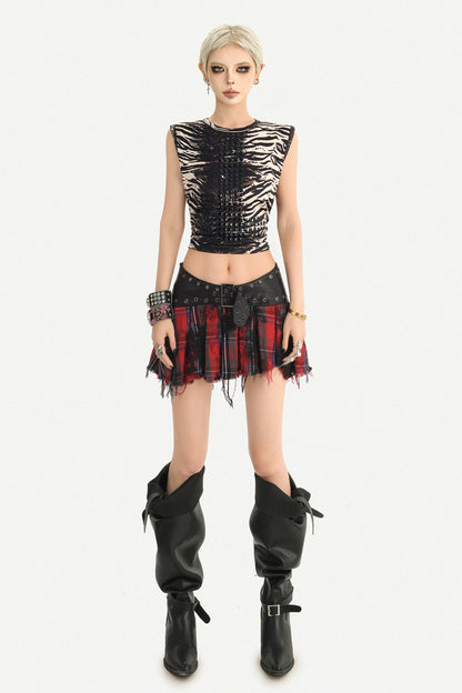Zebra Print Studded Sleeveless Top