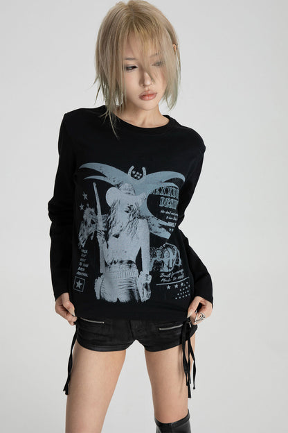 Distressed Digital Print Long Sleeve T-Shirt