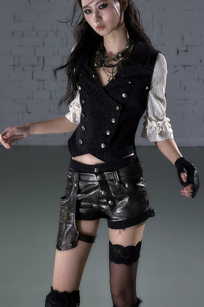 Asymmetrical Detachable Leather Shorts