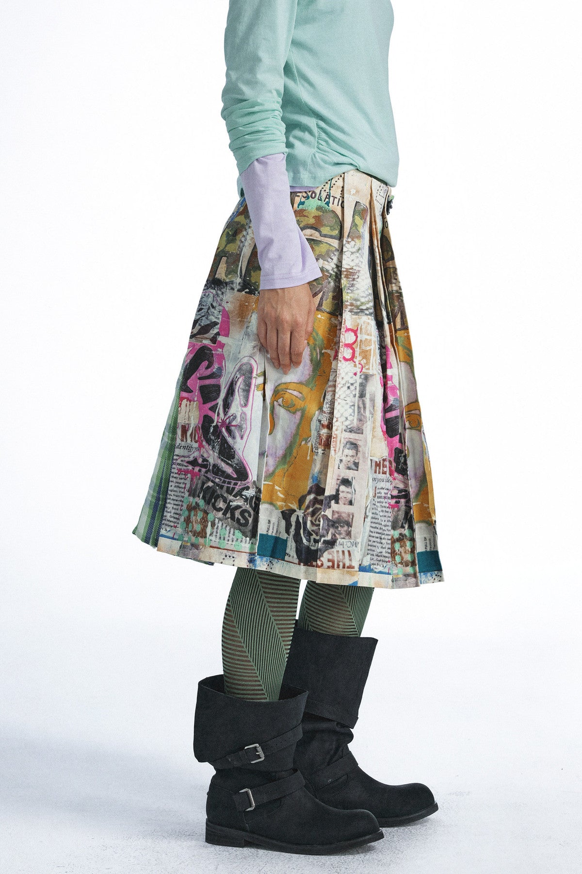 Graffiti Plaid A-Line Pleated Skirt