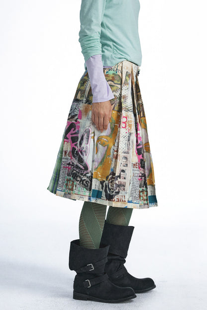 Graffiti Plaid A-Line Pleated Skirt