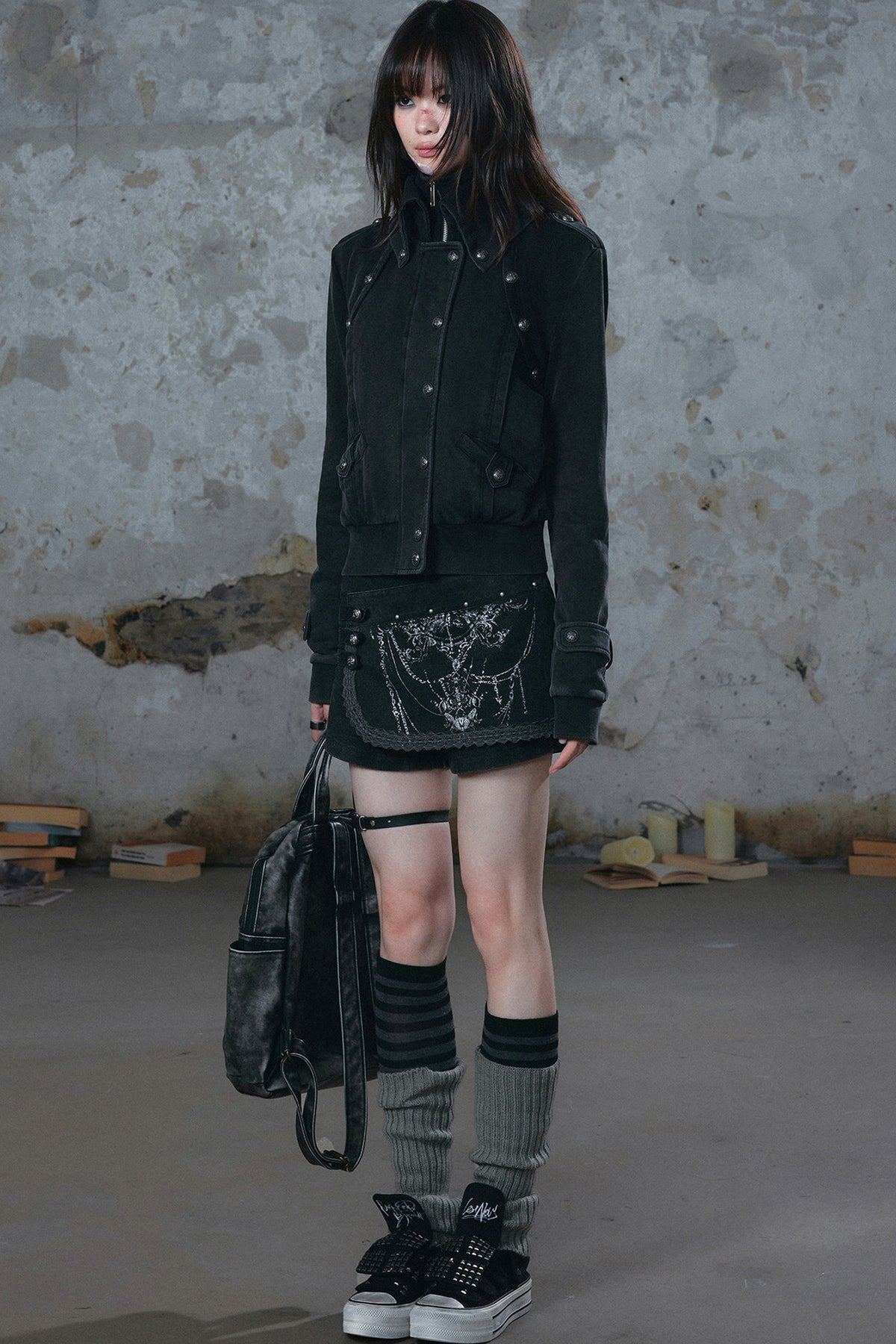 Distressed Knit Double Collar Jacket