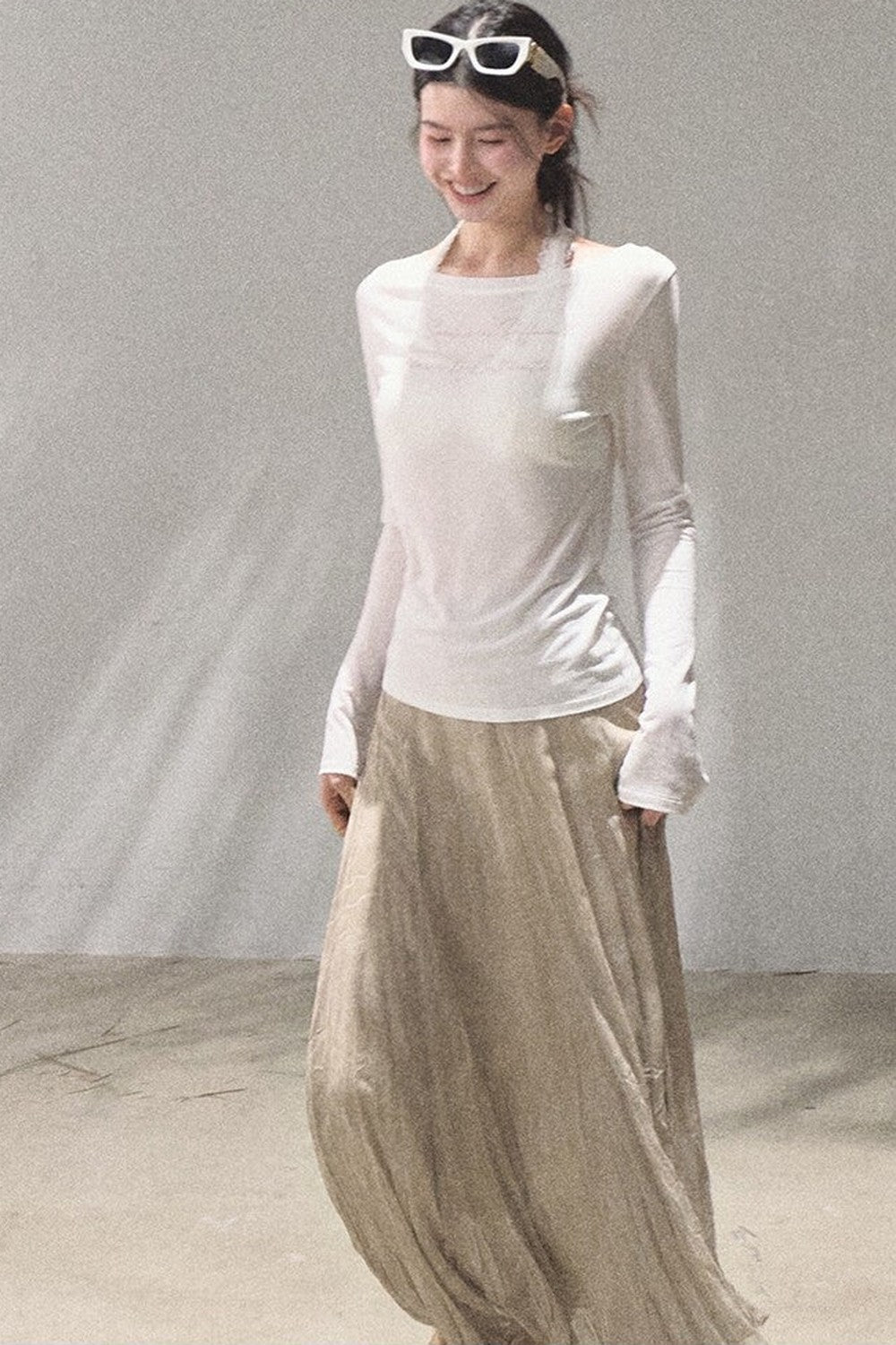 Printed Lyocell Linen Long Sleeve Top
