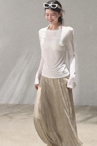 Printed Lyocell Linen Long Sleeve Top