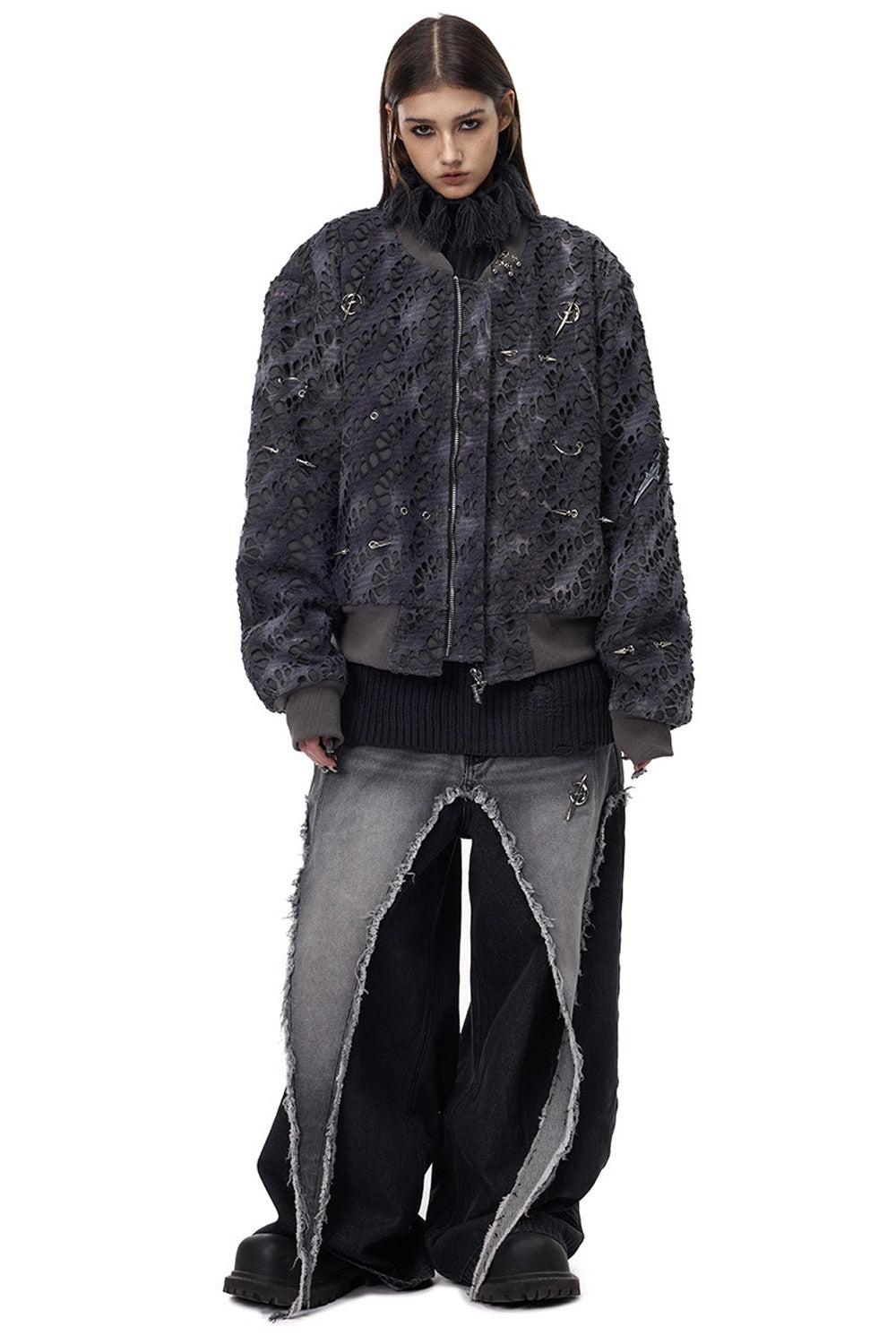 Y2K Rivet Honeycomb Bomber Jacket
