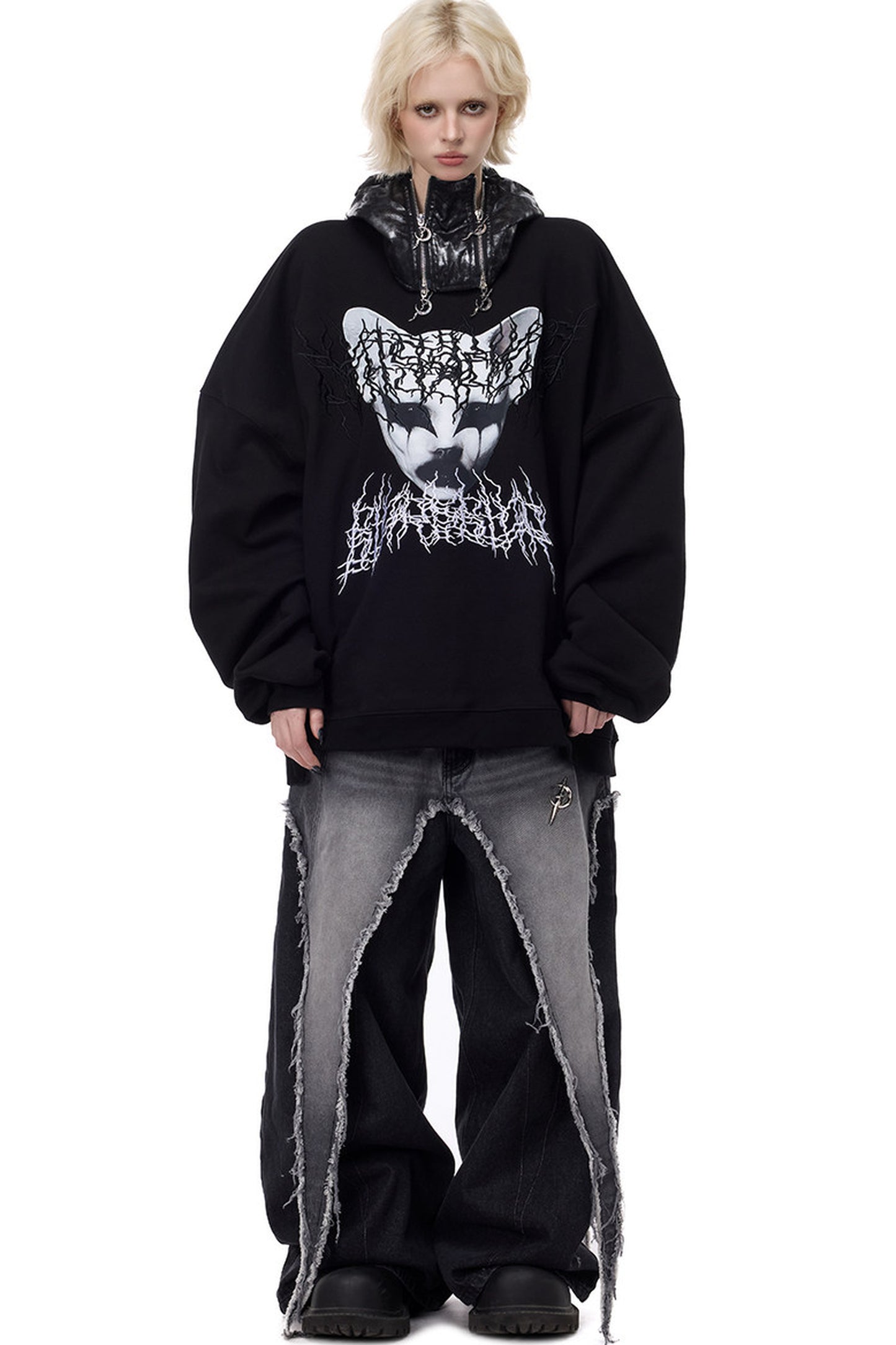 Cat Metal Thorns Heavy Industry Embroidered Blouse