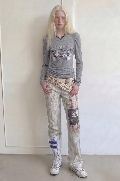 White Low-Waisted Micro-Flared Jeans