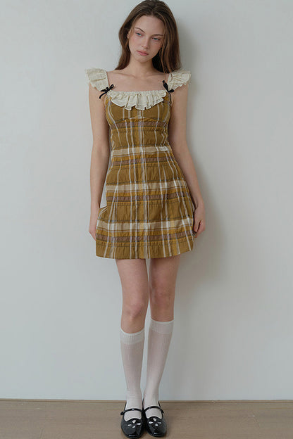 Brown Plaid Ruffle Camisole Dress
