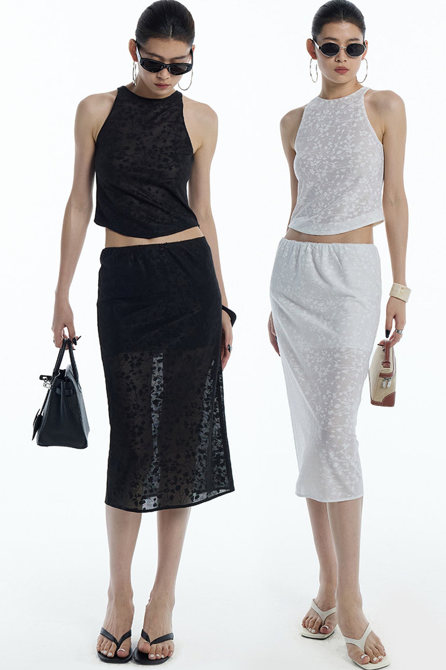 Lace Jacquard Tank Top and Skirt Set-Up