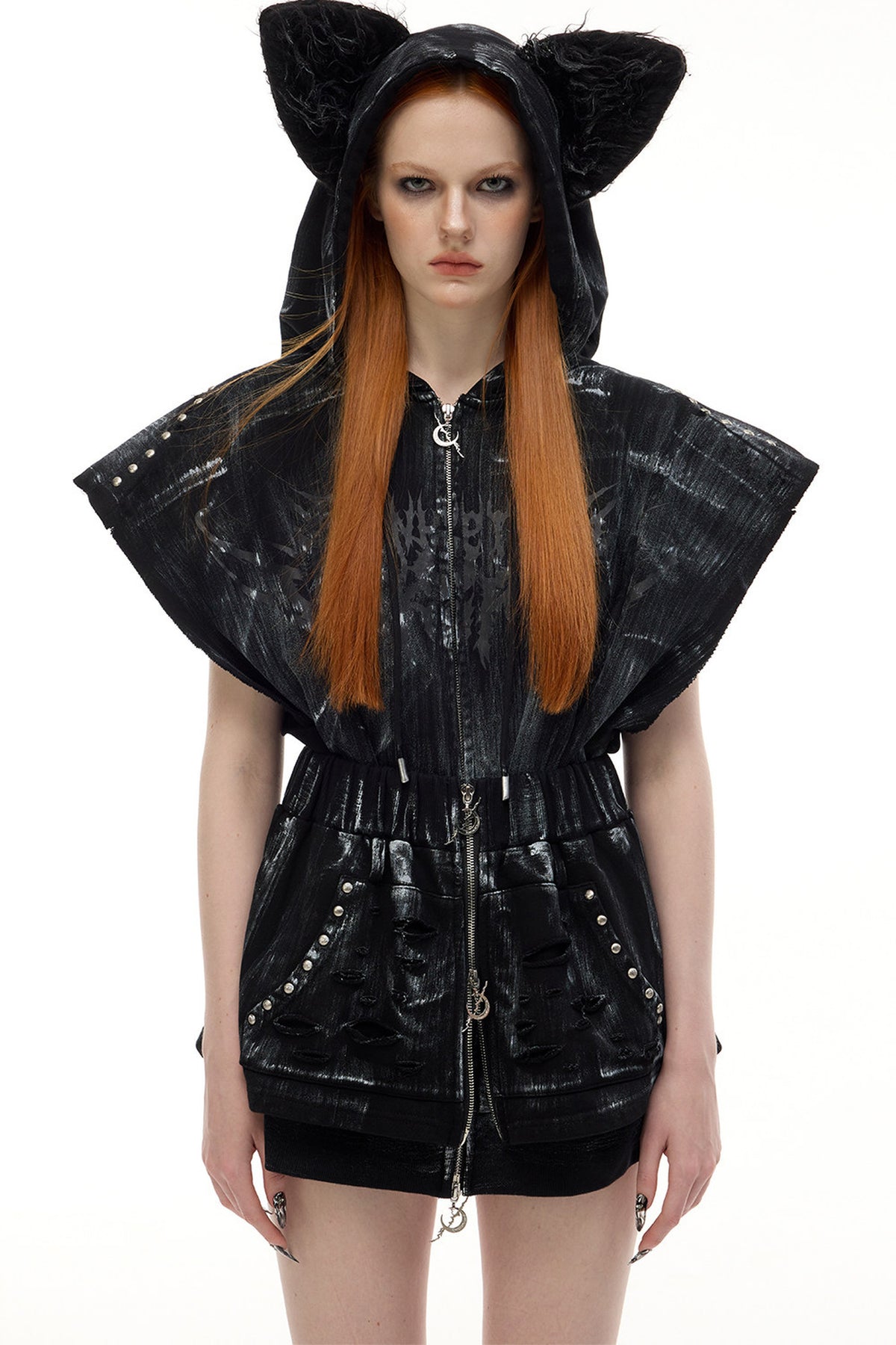 Cat Ear Studded Sleeveless Jacket Vest