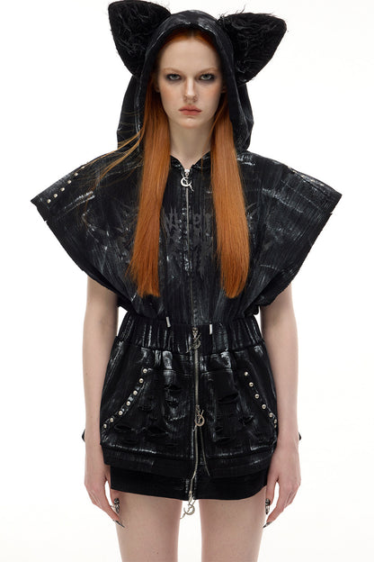 Cat Ear Studded Sleeveless Jacket Vest