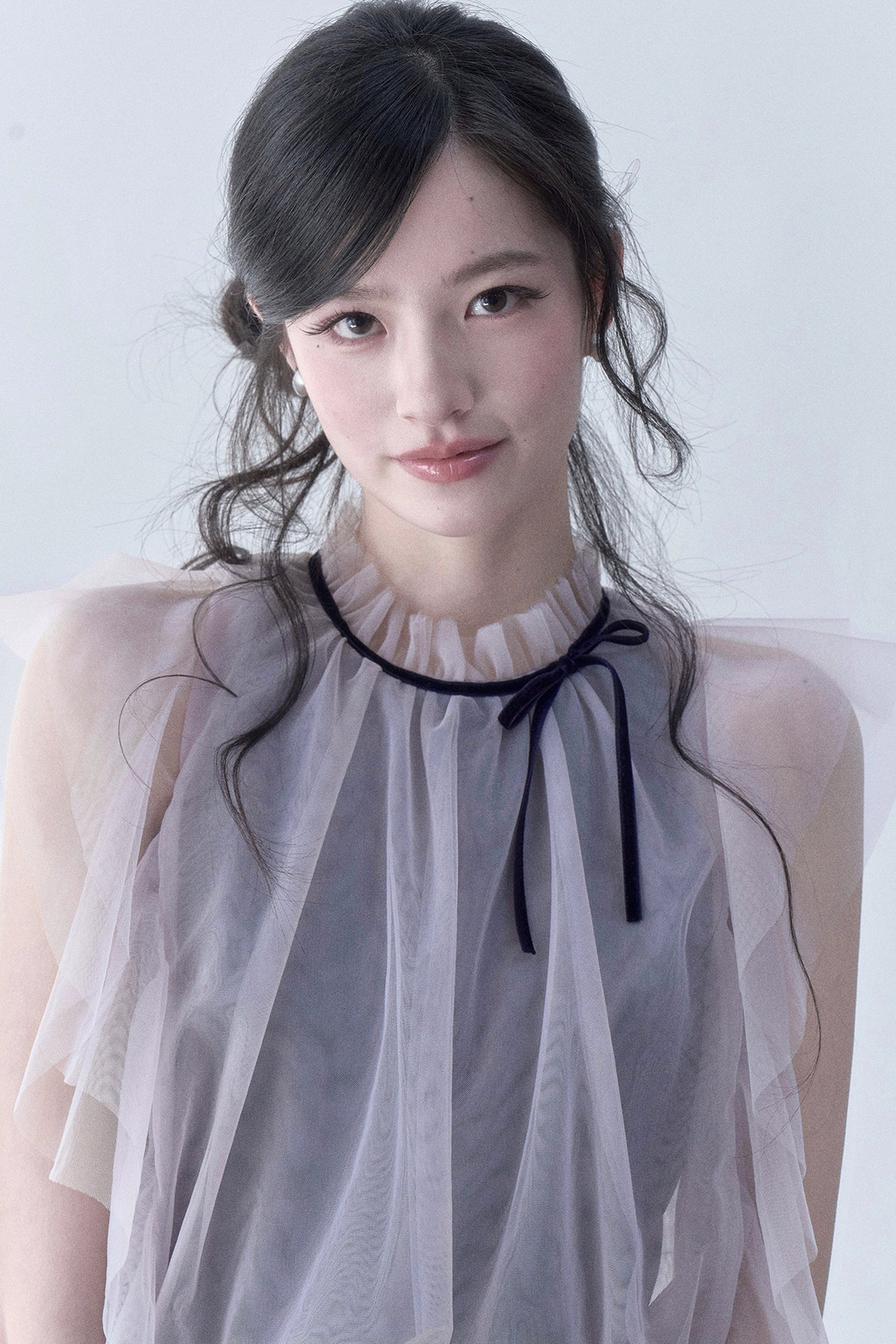 Pleated Mesh Flutter Sleeve Layered-Look Dress