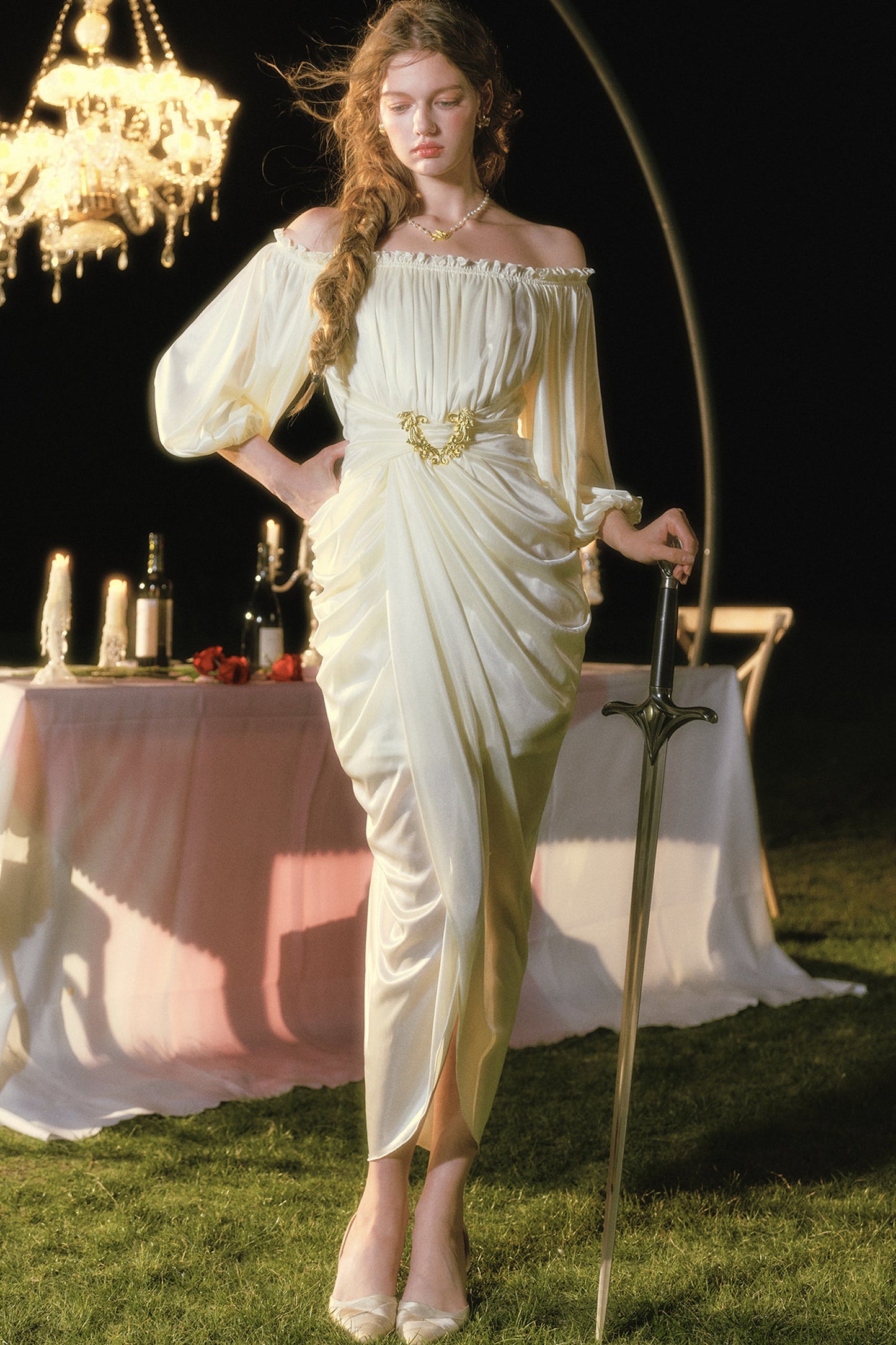 Satin Off-Shoulder Dress
