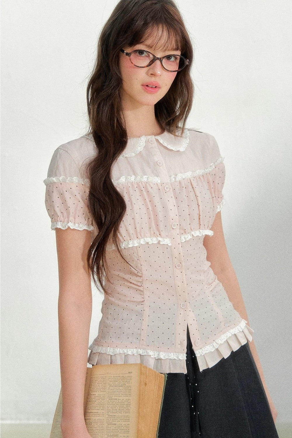 Cotton Linen Polka Dot Blouse