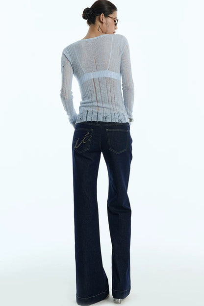 Cardigan en maille noir rayé à découpes