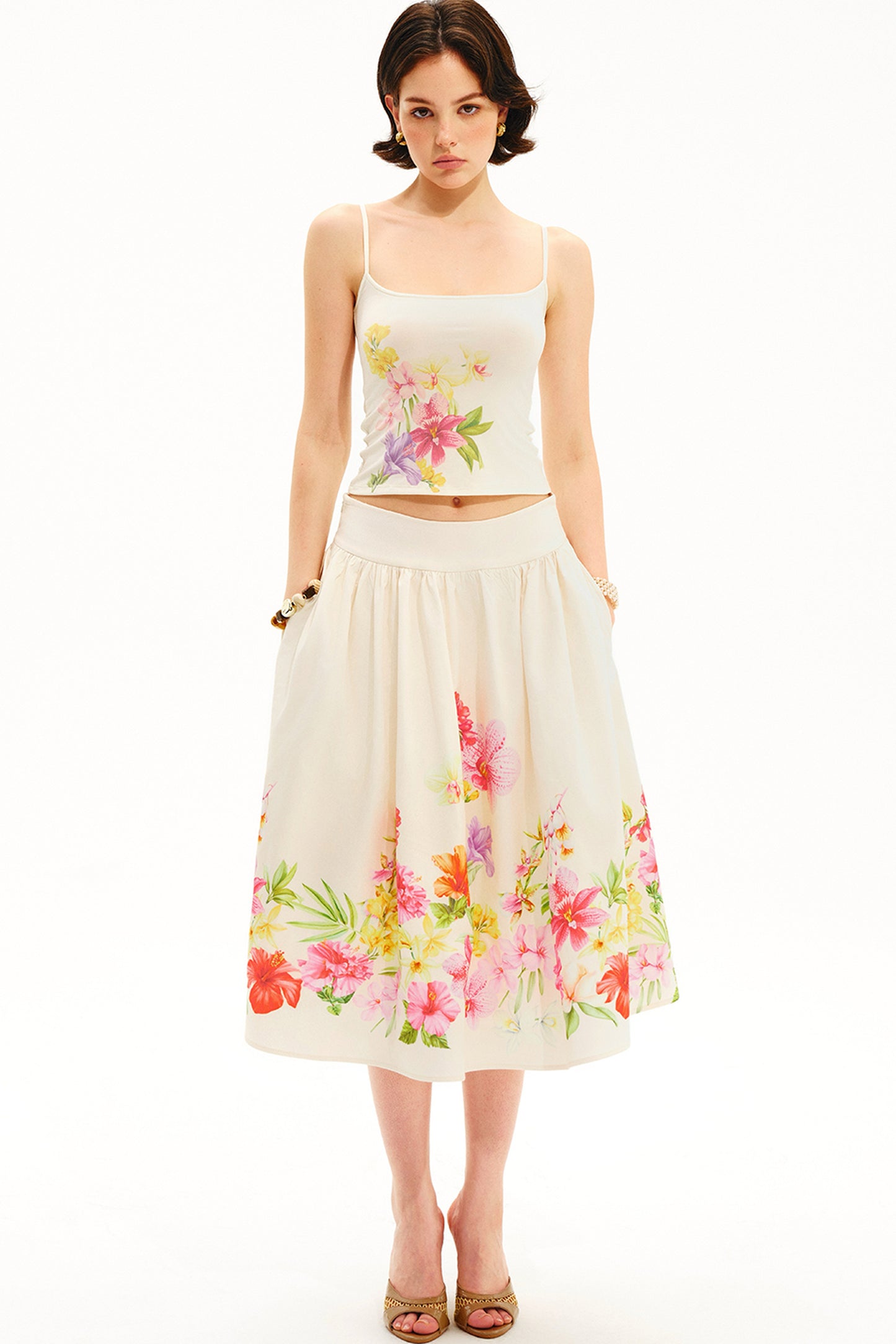 Retro Tencel Printed Camisole Skirt Set-Up