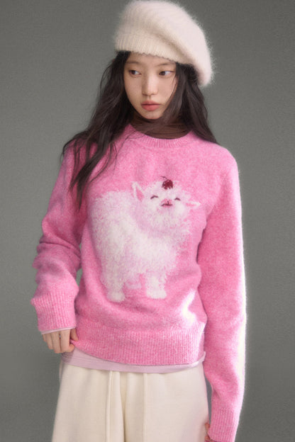 Cherry Lamb Jacquard Wool Blend Sweater