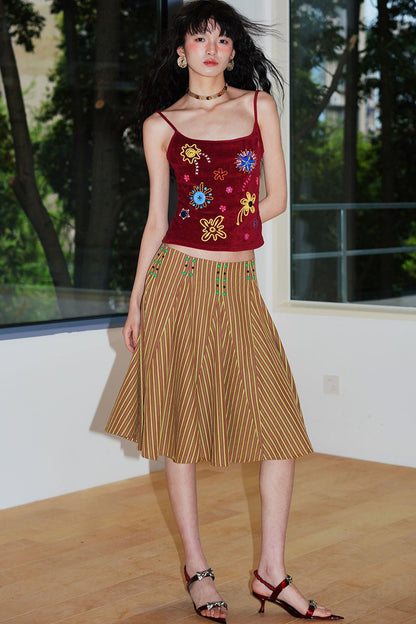 Retro Striped A-Line Skirt